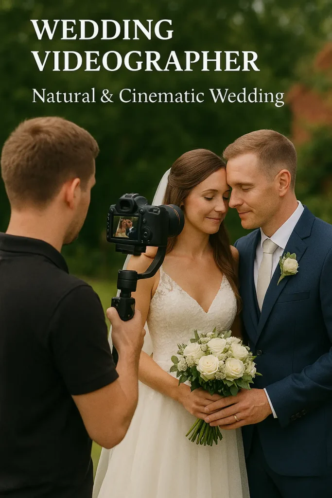 Wedding videographer Norfolk filming bride and groom outdoors with cinematic style
